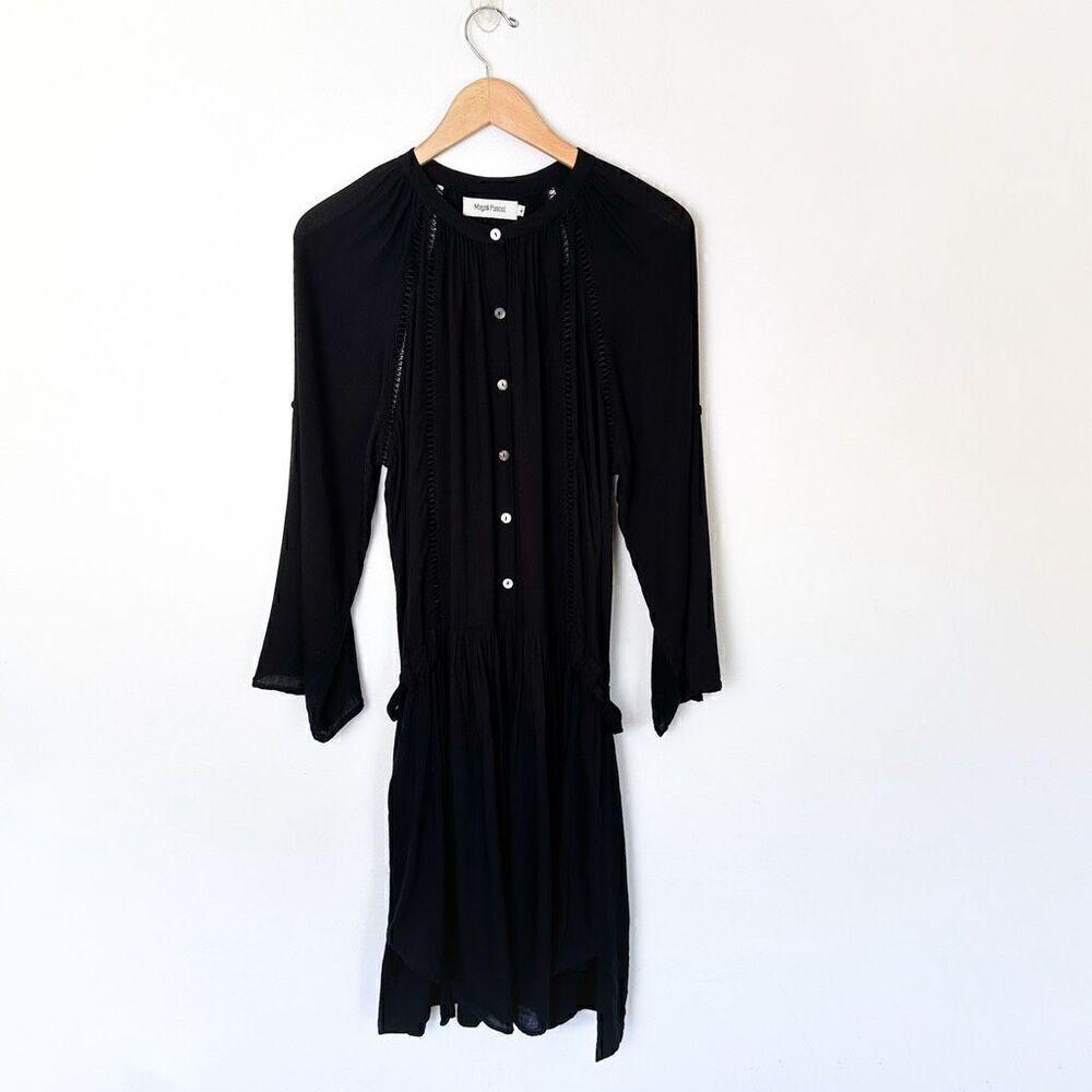 Anthropologie Magali Pascal Women’s Black Peasant Long Wide Sleeve Mini Dress